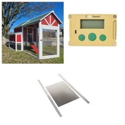 Kit Poulailler Deluxe Rouge Jusqu’à 12 Poules Avec Portier Zen Farm Autonome Et Trappe En Aluminium Taille Medium