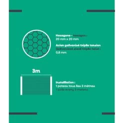 Zen Farm Grillage Poule En Acier Galvanisé à Chaud Triple Torsion 25m X 1m épaisseur 0,8 Mm -Fournitures De Volaille etiquette grillage zen farm 25x1 1