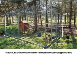Volière Poule - Enclos Lapin Et Chat - 12m² 6x2x2,25m - Ø32mm Acier Galvanisé -Fournitures De Volaille grand enclos poulailler parc grillage 2x6x2 25m dimensions