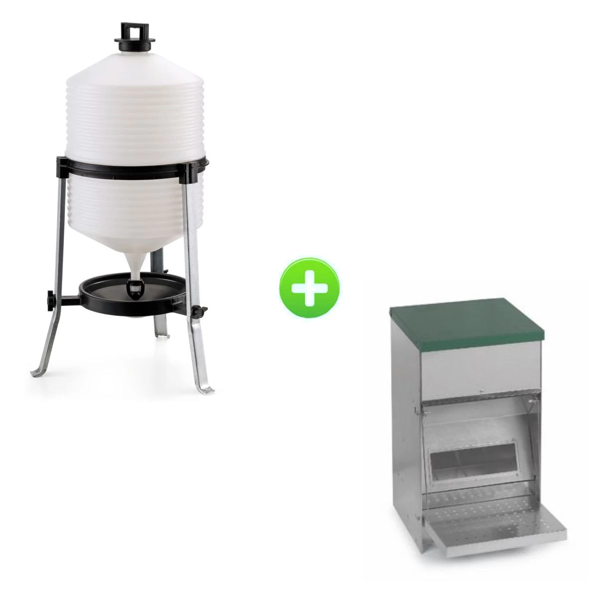 Kit Abreuvoir Plastique 30L à Pieds Et Mangeoire Anti Nuisible Rooster 10Kg Poule