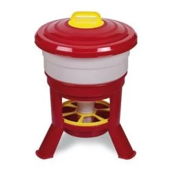 Mangeoire à Trémie Poule En Plastique Avec Pieds Imperial 30L Rouge Et Blanc - Gaun