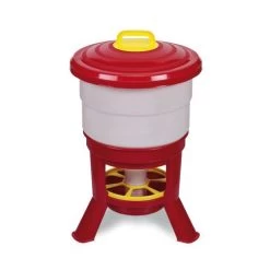 Mangeoire à Trémie Poule En Plastique Avec Pieds Imperial 40L Rouge Et Blanc - Gaun