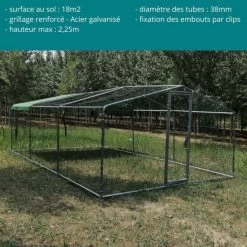 Enclos Poulailler 18m² Tubes 38mm H2,25m - Parc Grillagé Renforcé 6x3m - Acier Galvanisé 18 Enclos Poulailler 18m² Tubes 38mm H2,25m - Parc Grillagé Renforcé 6x3m - Acier Galvanisé -Fournitures De Volaille p004 description