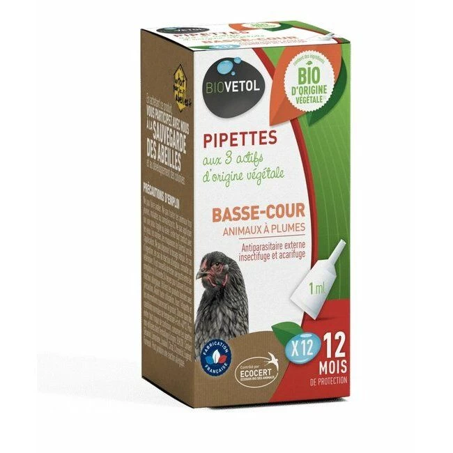 Pipettes Insectifuges Bio Pour Poules Et Volailles Par 12 - Biovetol 3 Pipettes Insectifuges Bio Pour Poules Et Volailles Par 12 - Biovetol