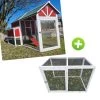 Poulailler Deluxe Rouge Toit Shingle Vert Jusqu’à 12 Poules Avec Extension Parc Grillagé -Fournitures De Volaille poulailler avec extension deluxe 10 a 12 poules