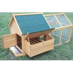 Poulailler Bassette L Toit Shingle Vert Jusqu'à 6 Poules Avec Extension Parc Grillagé -Fournitures De Volaille poulailler cemani avec parc grillage ouvert