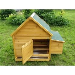 Poulailler Bassette L Toit Shingle Vert Jusqu'à 6 Poules Avec Extension Parc Grillagé -Fournitures De Volaille poulailler cemani vue arriere ouvert 1