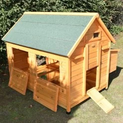 Poulailler Cémani XXL Toit Shingle Vert 10 à 15 Poules -Fournitures De Volaille poulailler challans 10 15 poules vert vue cote ouvert