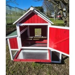 Poulailler Deluxe Rouge Toit Shingle Vert Jusqu’à 12 Poules V3.0 -Fournitures De Volaille poulailler deluxe rouge toit vert 12 poules vue interieure ouvert