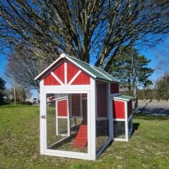Poulailler Deluxe Rouge Toit Shingle Vert Jusqu’à 12 Poules V3.0 -Fournitures De Volaille poulailler deluxe rouge toit vert 12 poules vue toit cote gauche