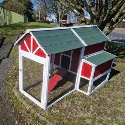 Poulailler Deluxe Rouge Toit Shingle Vert Jusqu’à 12 Poules V3.0 -Fournitures De Volaille poulailler deluxe rouge toit vert 12 poules vue toit gauche