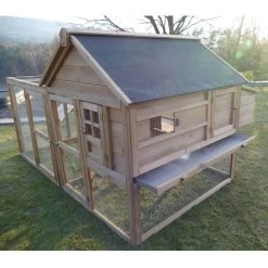 Poulailler Plymouth Toit Shingle Ouvrant 4 à 6 Poules Bois FSC Avec Extension Parc Grillagé -Fournitures De Volaille poulailler plymouth 6 8 poules bois fsc vue de cote 2