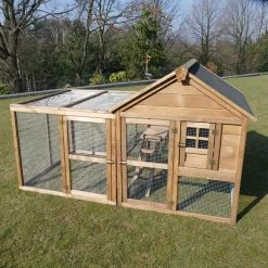 Poulailler Plymouth Toit Shingle Ouvrant 4 à 6 Poules Bois FSC Avec Extension Parc Grillagé