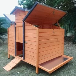 Poulailler Farmer L Bois FSC Toit En Tôle Ouvrant 4 à 6 Poules -Fournitures De Volaille poulailler farmer l bois fsc ouvert 1